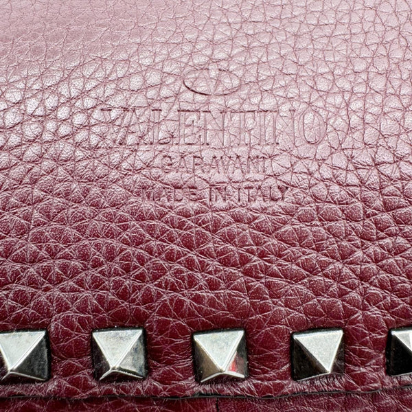 VALENTINO Rockstud Reversible Leather Tote Bag Burgundy