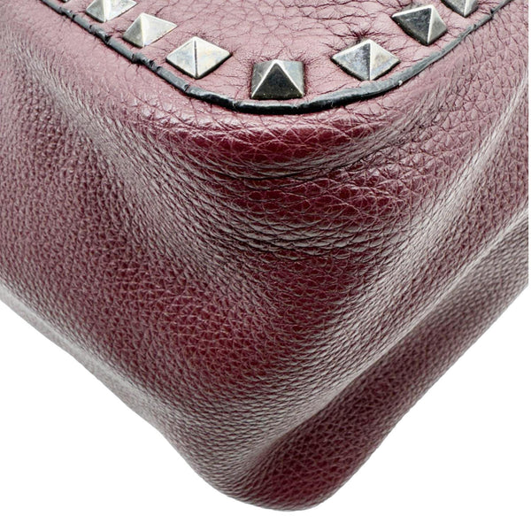 VALENTINO Rockstud Reversible Leather Tote Bag Burgundy