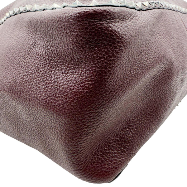 VALENTINO Rockstud Reversible Leather Tote Bag Burgundy