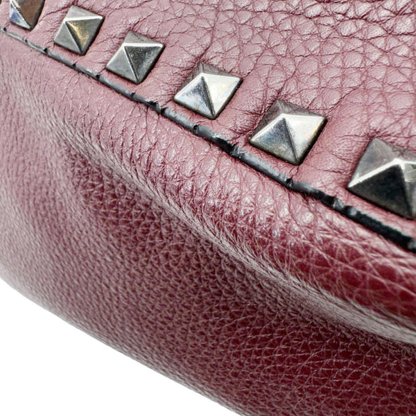 VALENTINO Rockstud Reversible Leather Tote Bag Burgundy