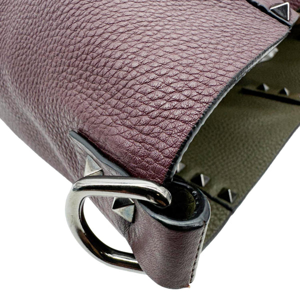 VALENTINO Rockstud Reversible Leather Tote Bag Burgundy