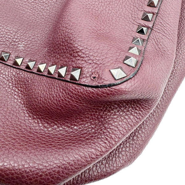 VALENTINO Rockstud Reversible Leather Tote Bag Burgundy