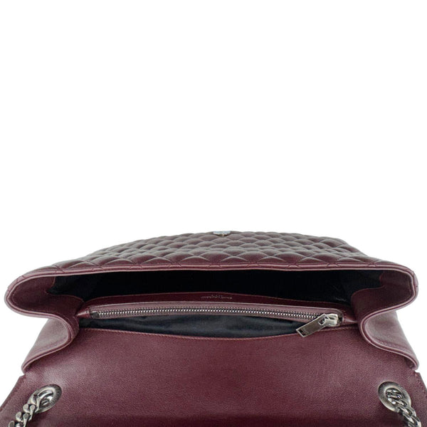 YVES SAINT LAURENT Envelope Large Mixed Matelasse Leather Shoulder Bag Burgundy