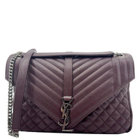 YVES SAINT LAURENT Envelope Large Mixed Matelasse Leather Shoulder Bag Burgundy