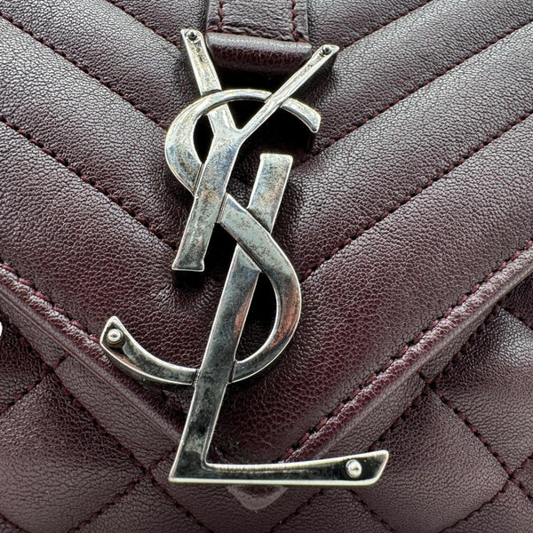 YVES SAINT LAURENT Envelope Large Mixed Matelasse Leather Shoulder Bag Burgundy
