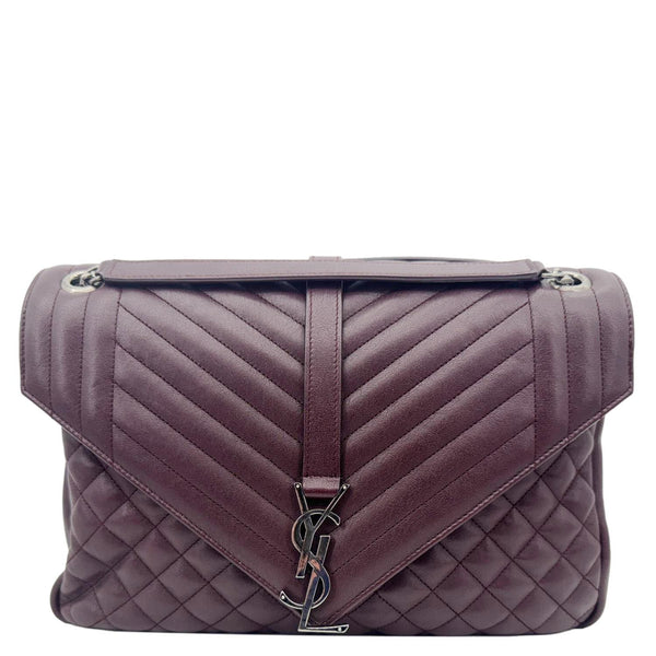 YVES SAINT LAURENT Envelope Large Mixed Matelasse Leather Shoulder Bag Burgundy
