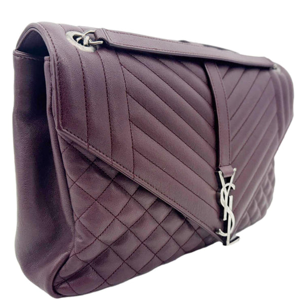 YVES SAINT LAURENT Envelope Large Mixed Matelasse Leather Shoulder Bag Burgundy