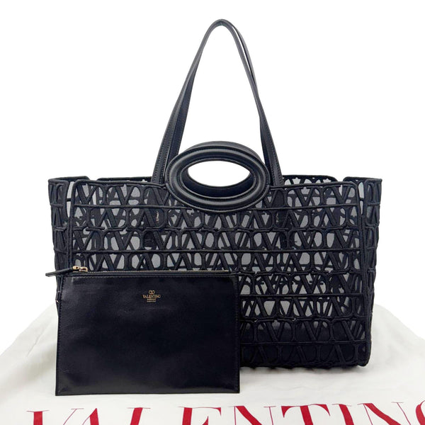 VALENTINO Le Troisieme Mesh Canvas Tote Bag Black