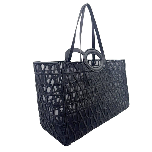 VALENTINO Le Troisieme Mesh Canvas Tote Bag Black