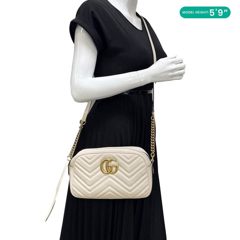 GUCCI GG Marmont Small Matelasse Chevron Leather Camera Bag Off White 447632