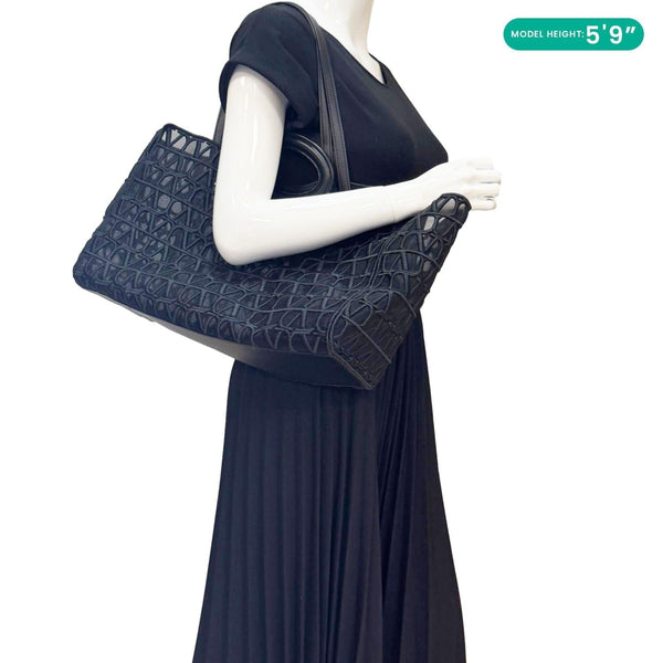 VALENTINO Le Troisieme Mesh Canvas Tote Bag Black