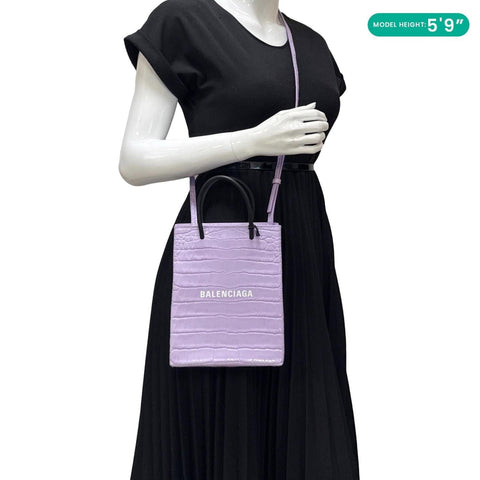 BALENCIAGA Small Leather Shopping Tote Bag Purple