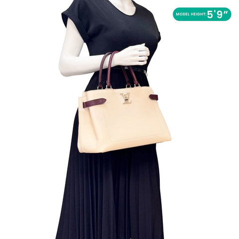 LOUIS VUITTON Lockme Day Calfskin Leather Tote Bag Cream