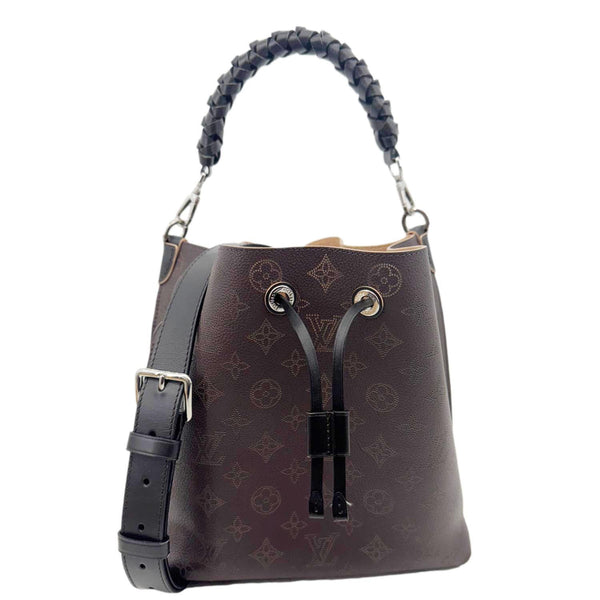 LOUIS VUITTON Muria Mahina Perforated Leather Shoulder Bucket Bag Burgundy