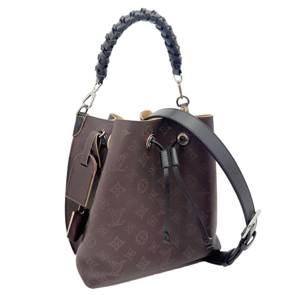 LOUIS VUITTON Muria Mahina Perforated Leather Shoulder Bucket Bag Burgundy