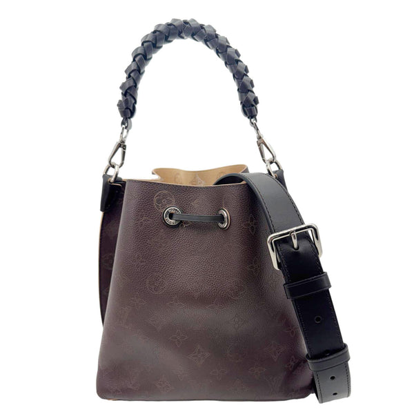 LOUIS VUITTON Muria Mahina Perforated Leather Shoulder Bucket Bag Burgundy