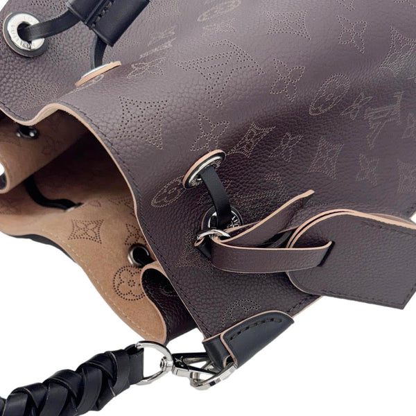 LOUIS VUITTON Muria Mahina Perforated Leather Shoulder Bucket Bag Burgundy