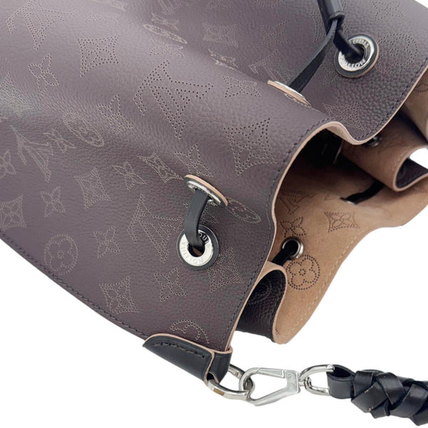 LOUIS VUITTON Muria Mahina Perforated Leather Shoulder Bucket Bag Burgundy