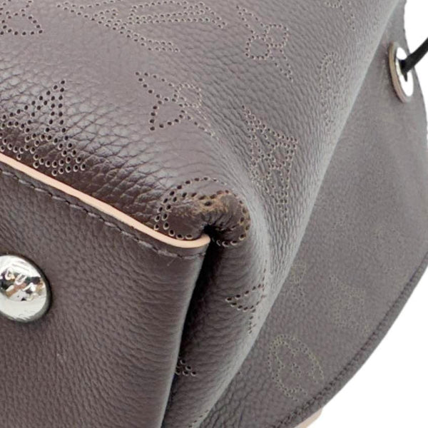 LOUIS VUITTON Muria Mahina Perforated Leather Shoulder Bucket Bag Burgundy