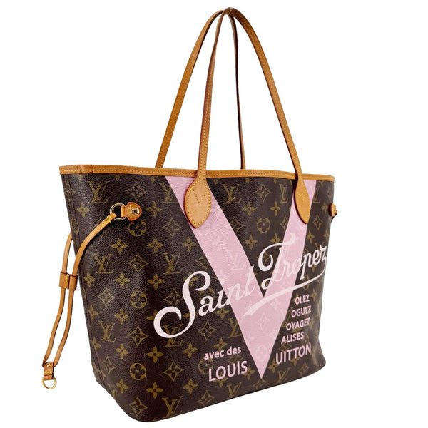 LOUIS VUITTON Neverfull Saint Tropez Monogram Canvas Tote Bag Rose Ballerine