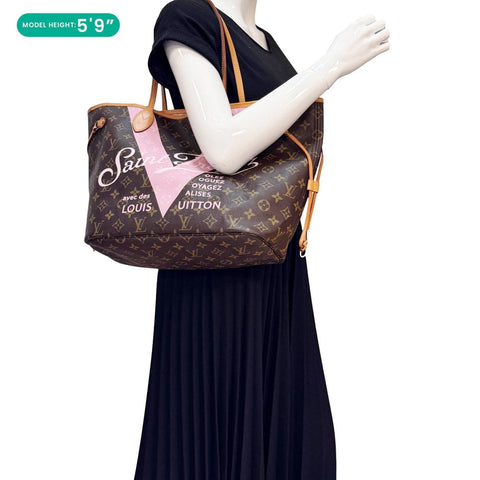 LOUIS VUITTON Neverfull Saint Tropez Monogram Canvas Tote Bag Rose Ballerine