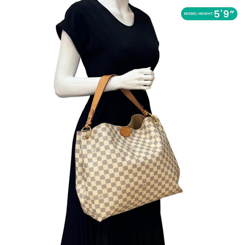 LOUIS VUITTON Graceful MM Damier Azur Hobo Shoulder Bag White