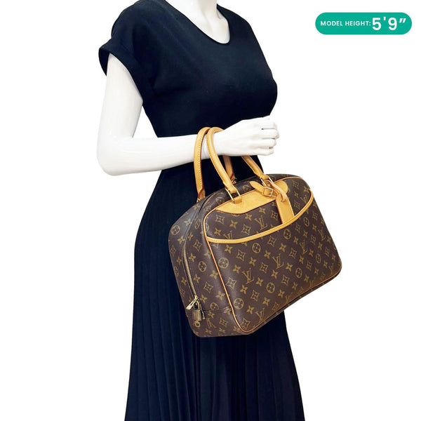 LOUIS VUITTON Deauville Boston Monogram Canvas Satchel Bag Brown