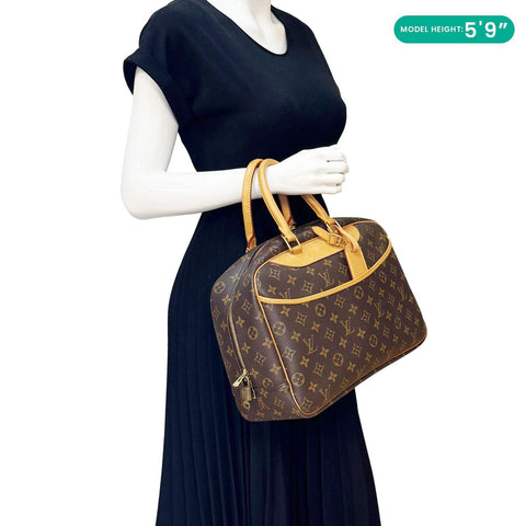 LOUIS VUITTON Deauville Boston Monogram Canvas Satchel Bag Brown
