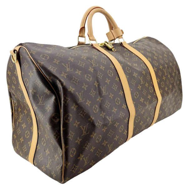 LOUIS VUITTON Keepall 60 Bandouliere Monogram Canvas Travel Bag Brown