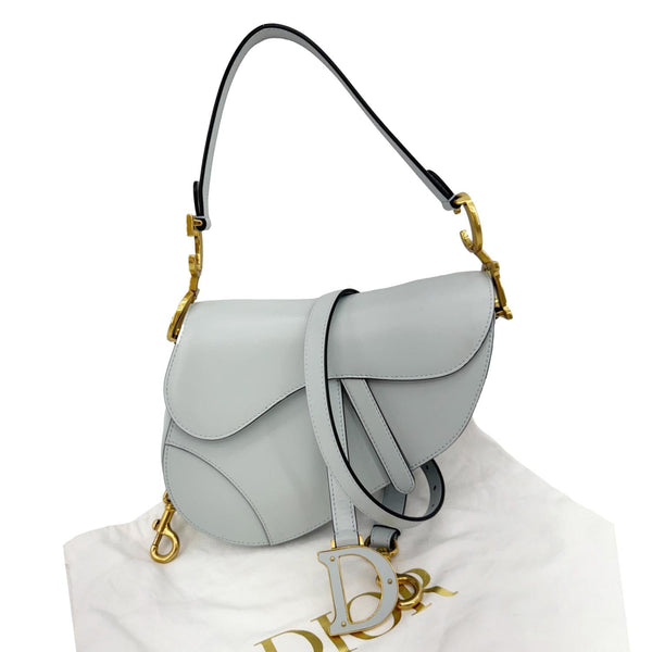 CHRISTIAN DIOR Saddle Leather Satchel Shoulder Bag Light Blue