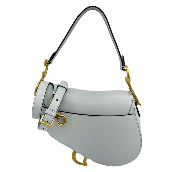 CHRISTIAN DIOR Saddle Leather Satchel Shoulder Bag Light Blue