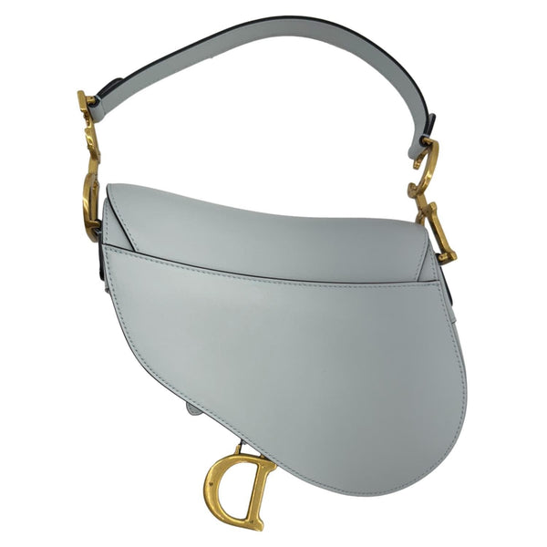 CHRISTIAN DIOR Saddle Leather Satchel Shoulder Bag Light Blue