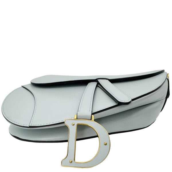 CHRISTIAN DIOR Saddle Leather Satchel Shoulder Bag Light Blue