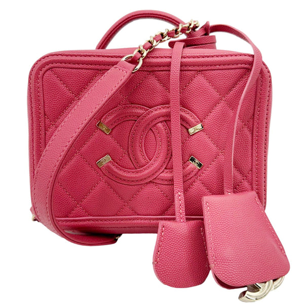 CHANEL Vanity Case Filigree CC Small Caviar Quilted Shoulder Bag Pink