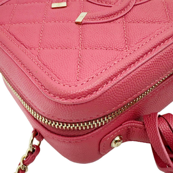 CHANEL Vanity Case Filigree CC Small Caviar Quilted Shoulder Bag Pink