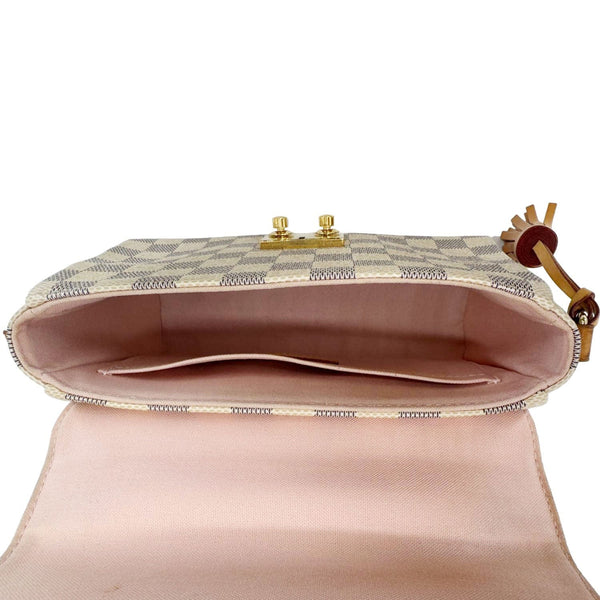 LOUIS VUITTON Croisette Damier Azur Satchel Crossbody Bag Rose Ballerine