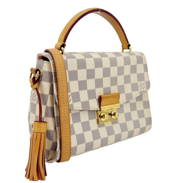 LOUIS VUITTON Croisette Damier Azur Satchel Crossbody Bag Rose Ballerine