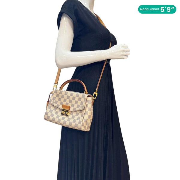 LOUIS VUITTON Croisette Damier Azur Satchel Crossbody Bag Rose Ballerine