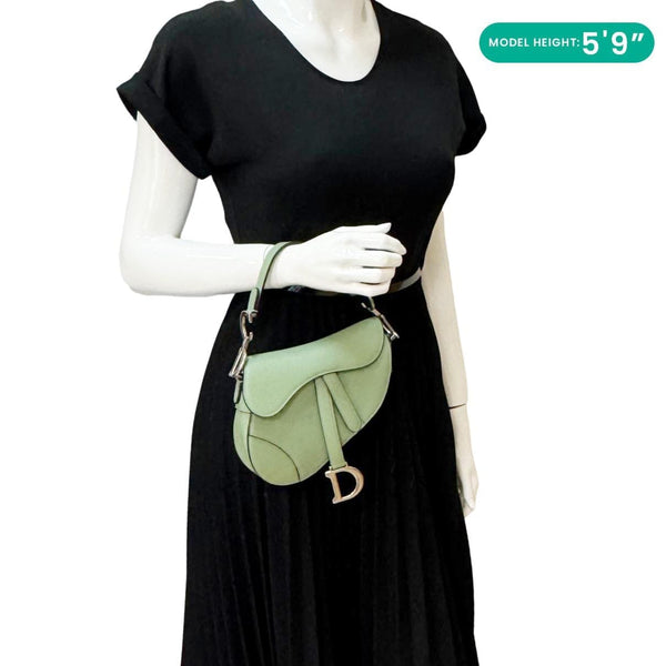 CHRISTIAN DIOR Saddle Leather Satchel Bag Green