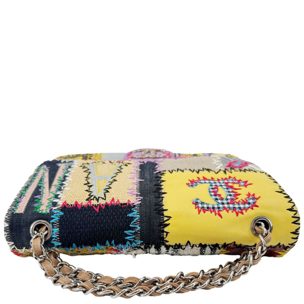 CHANEL Single Flap Jumbo Patchwork Tweed Crossbody Bag Multicolor