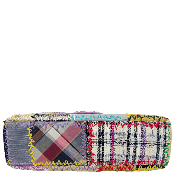 CHANEL Single Flap Jumbo Patchwork Tweed Crossbody Bag Multicolor