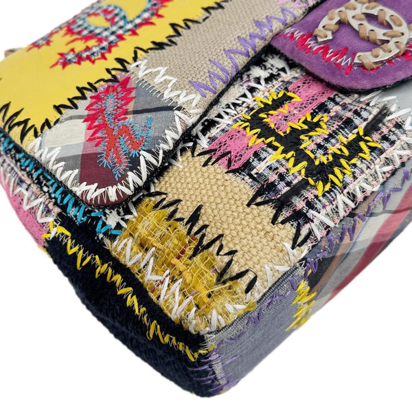 CHANEL Single Flap Jumbo Patchwork Tweed Crossbody Bag Multicolor