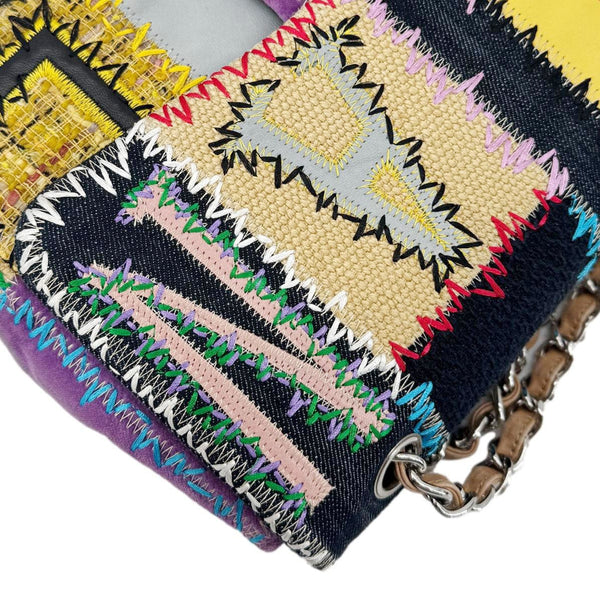 CHANEL Single Flap Jumbo Patchwork Tweed Crossbody Bag Multicolor