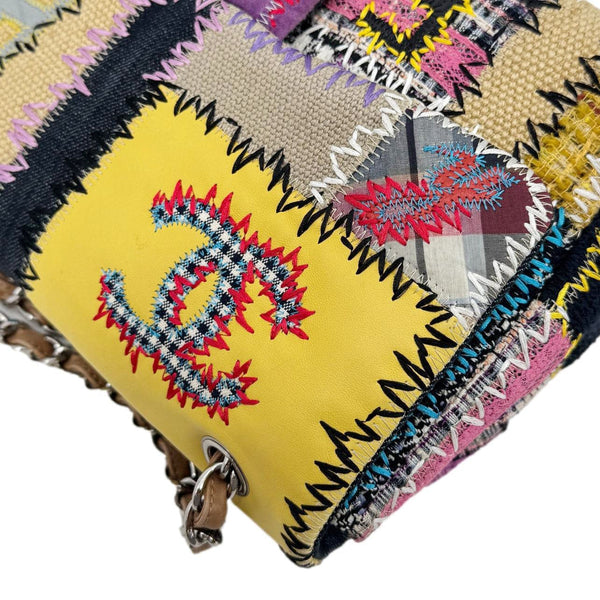 CHANEL Single Flap Jumbo Patchwork Tweed Crossbody Bag Multicolor