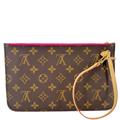 LOUIS VUITTON Neverfull Monogram Canvas Pochette Wristlet Pouch Pivoine
