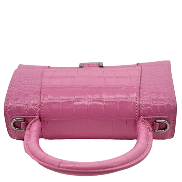 BALENCIAGA Hourglass Crocodile Embossed Leather Top Handle Shoulder Bag Pink