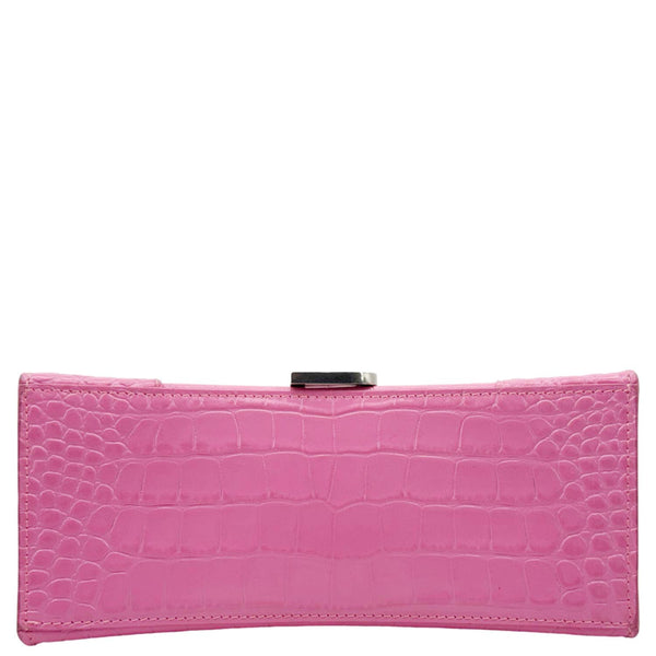 BALENCIAGA Hourglass Crocodile Embossed Leather Top Handle Shoulder Bag Pink