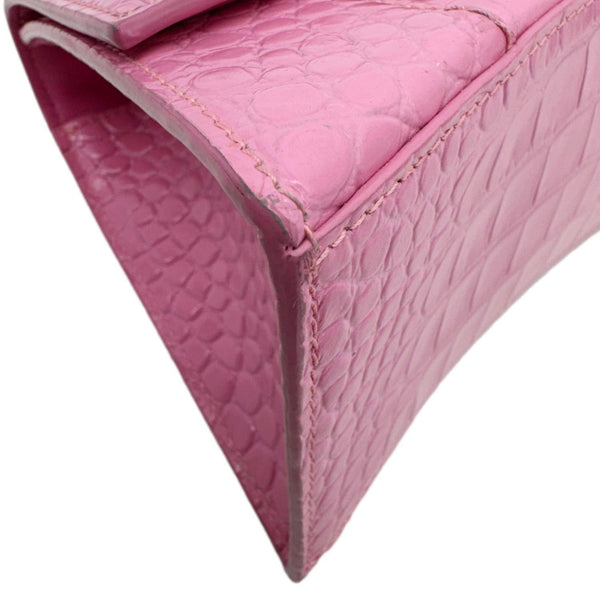 BALENCIAGA Hourglass Crocodile Embossed Leather Top Handle Shoulder Bag Pink