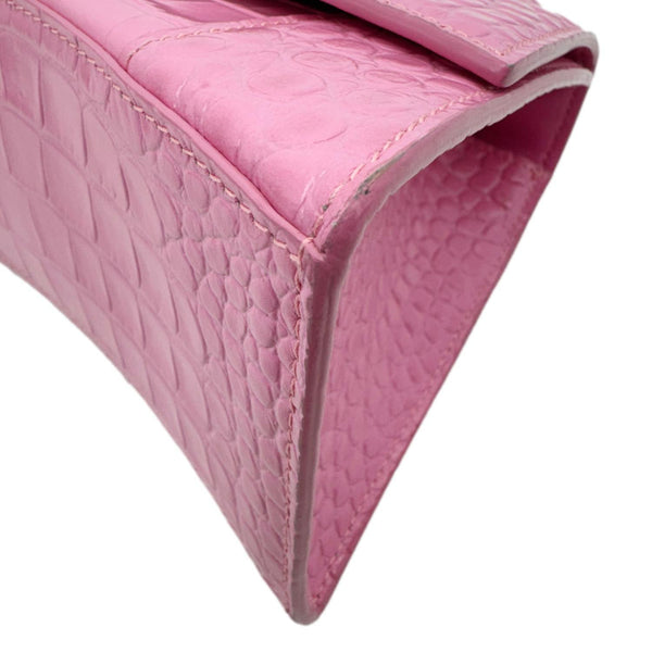 BALENCIAGA Hourglass Crocodile Embossed Leather Top Handle Shoulder Bag Pink