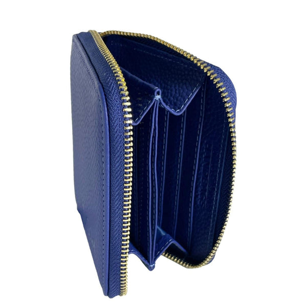 Dallas Designer Handbags Zipyy Grain Leather Ladies Wallet Blue